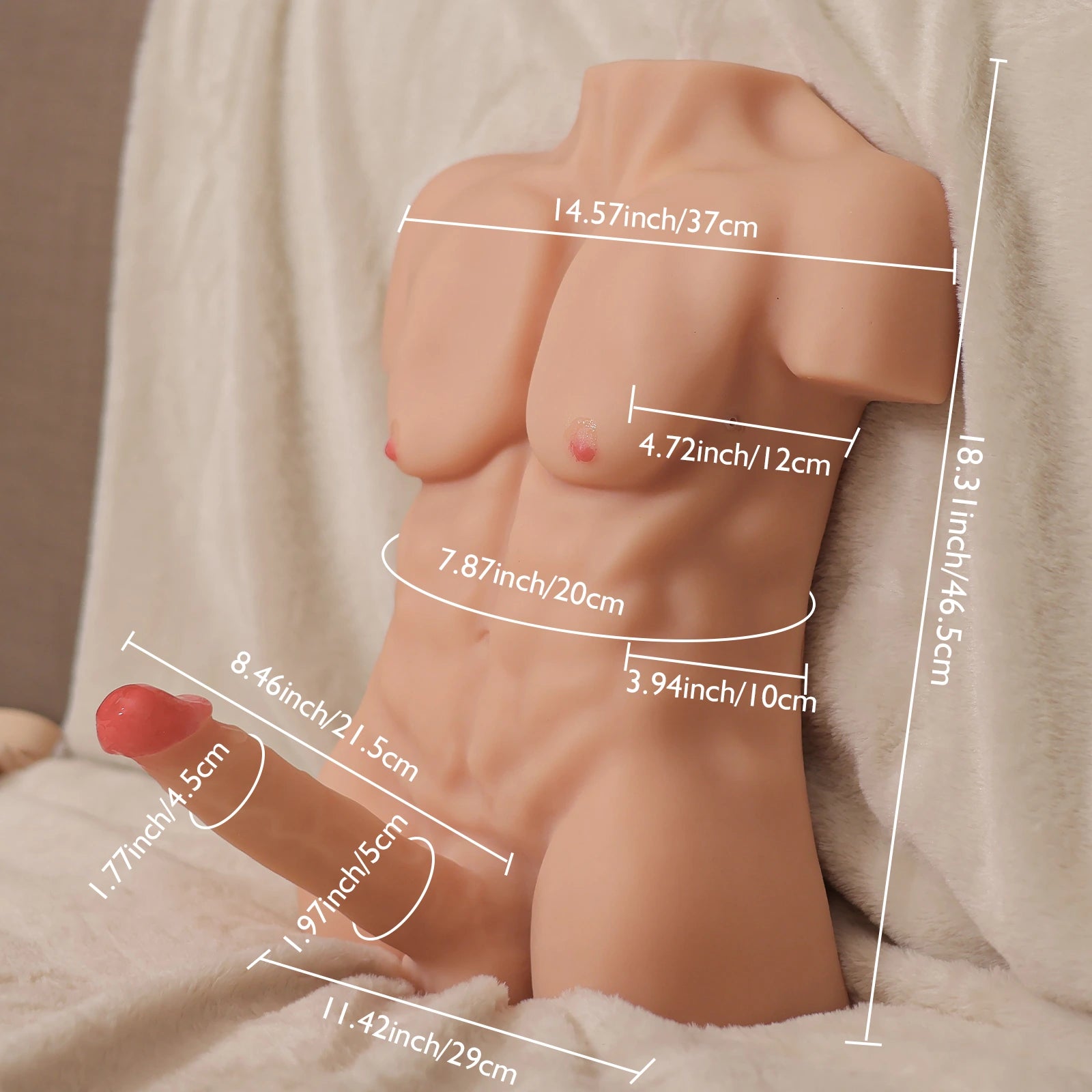 John-14LB Strong Muscle Male Torso Sex Doll With 8″ Dildo