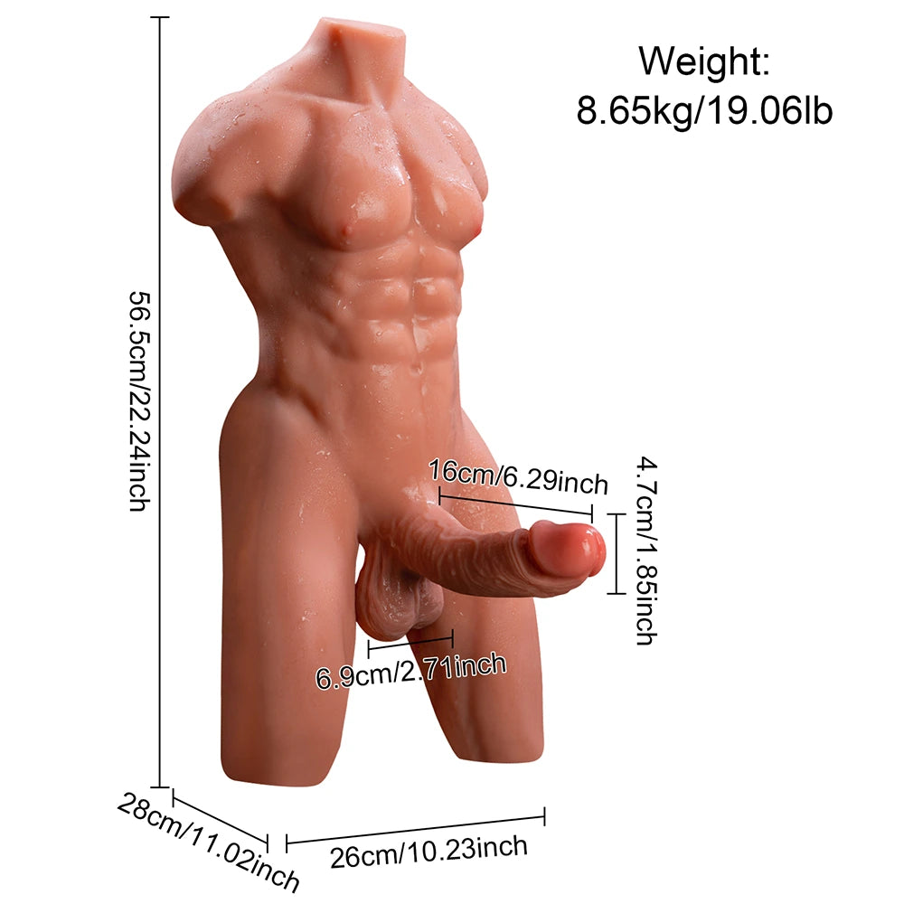 Henry: 19.06LB Realistic Muscle Male Torso with 6.2" x 1.8" Strong Thrusting Dildo