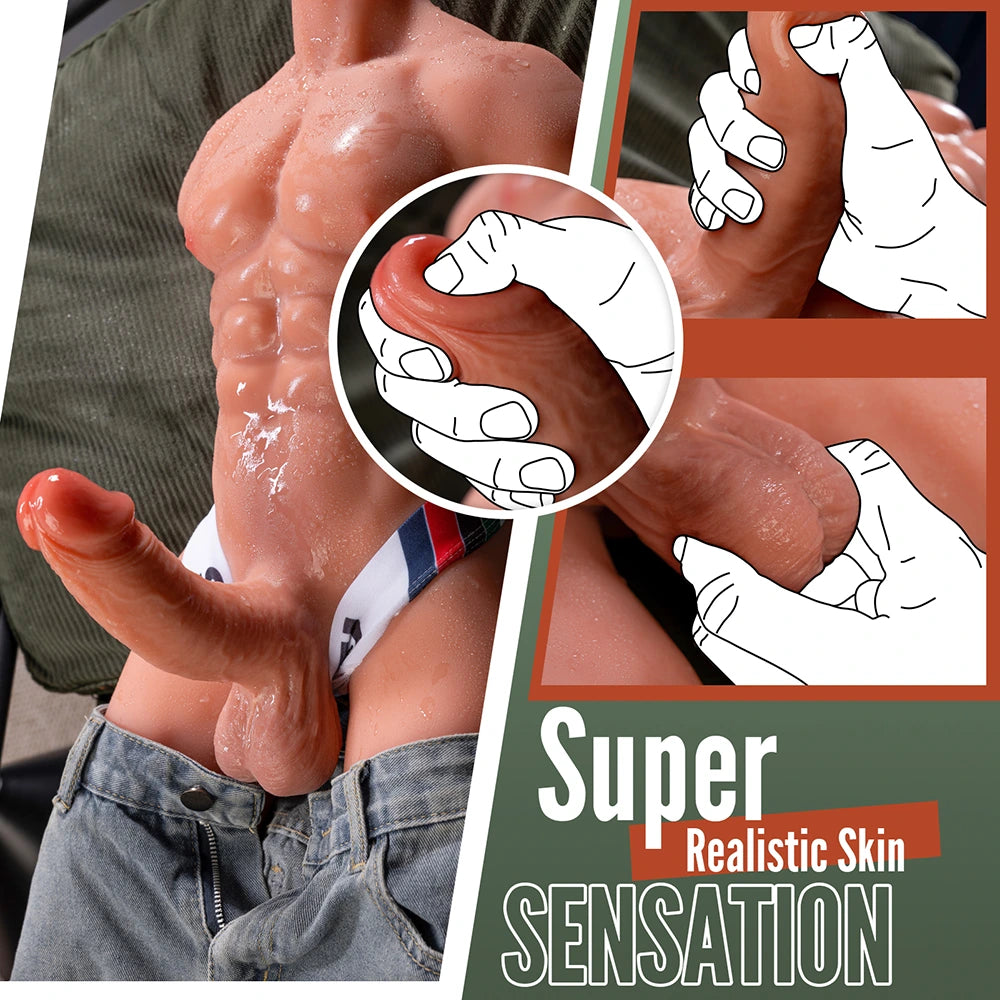 Henry: 19.06LB Realistic Muscle Male Torso with 6.2" x 1.8" Strong Thrusting Dildo