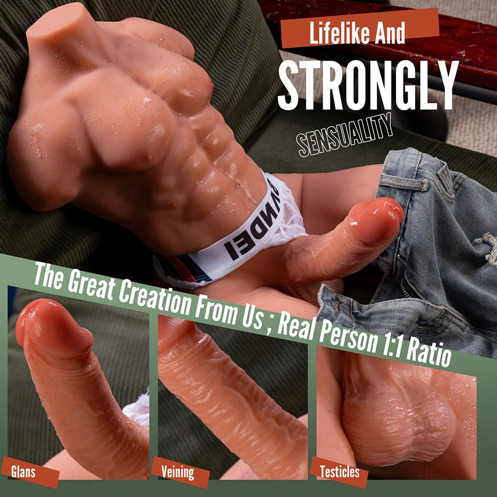Henry: 19.06LB Realistic Muscle Male Torso with 6.2" x 1.8" Strong Thrusting Dildo