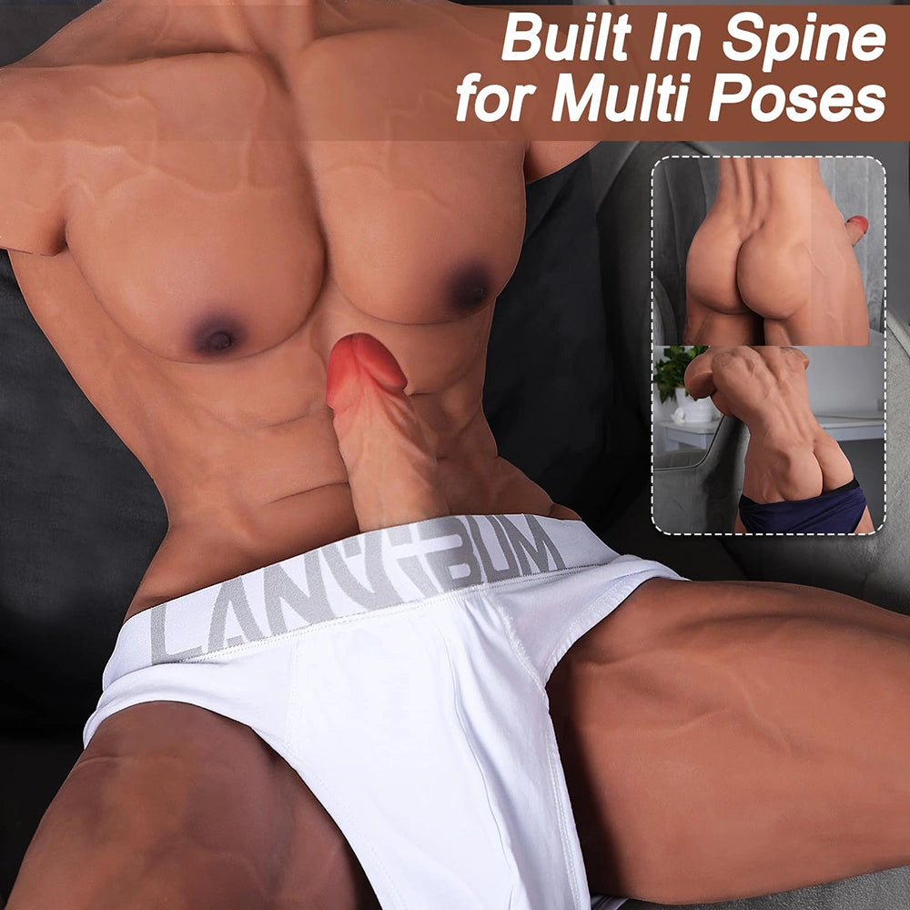 Tony–35LB Large Strong Muscle Abs Male Torso with 8.5″ Realistic Dildo